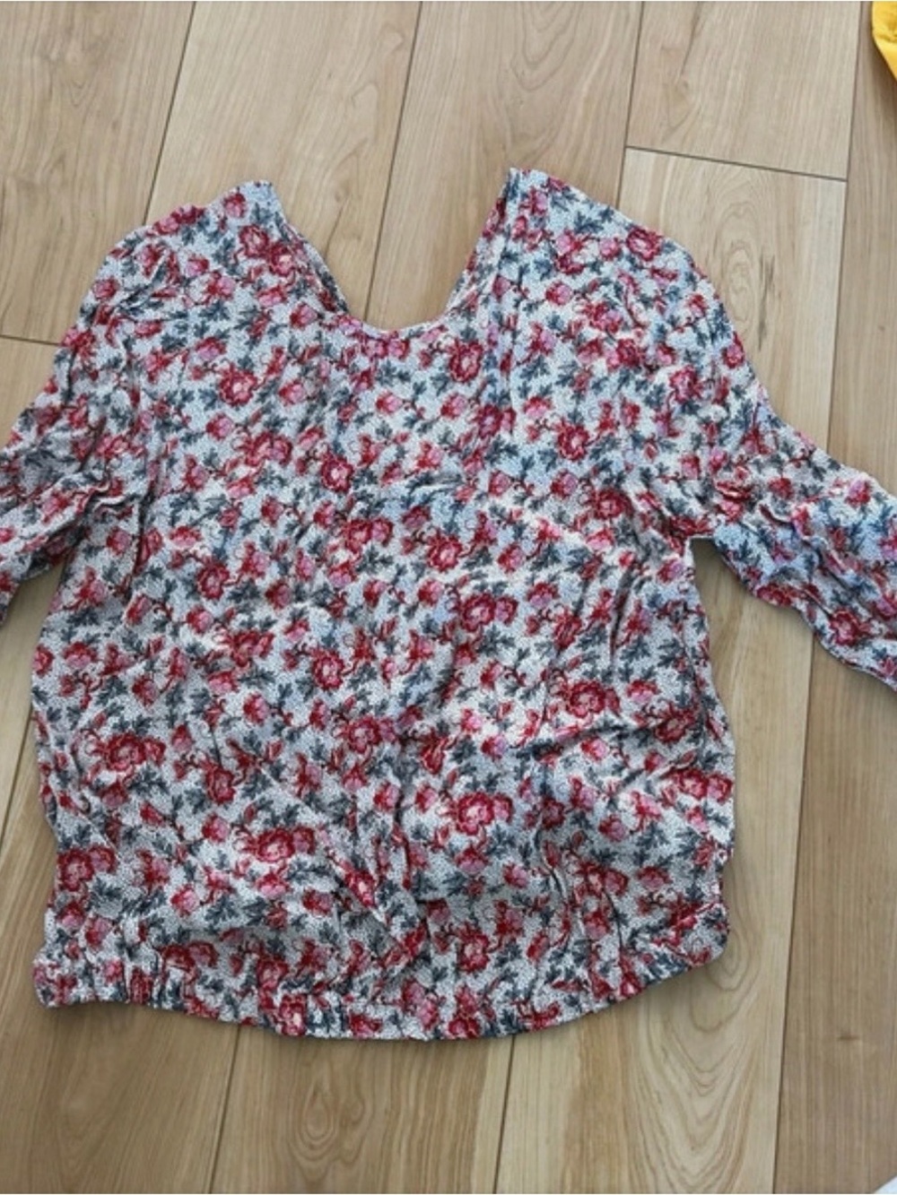 LOFT White Blouse with Red Floral Print